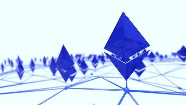 Ethereum 3d logo in a network