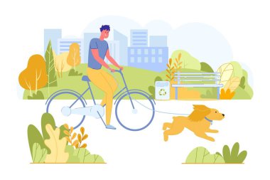 Bisikletli Adam ve Köpeği Park 'ın yakınlarında koşuyor.