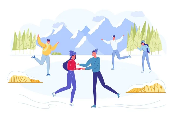 Пара і друзі катаються на ковзанах по льоду. — стоковий вектор