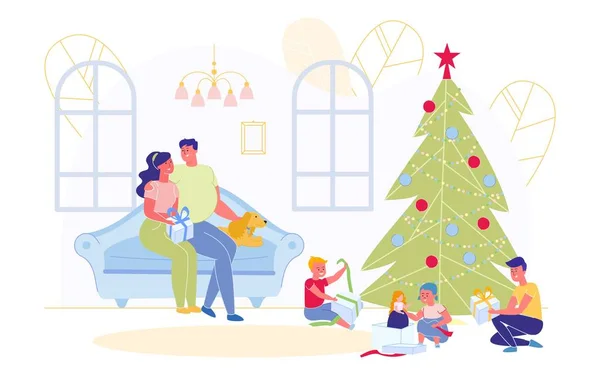 Boldog család ünnepli szilveszter vagy karácsony — Stock Vector