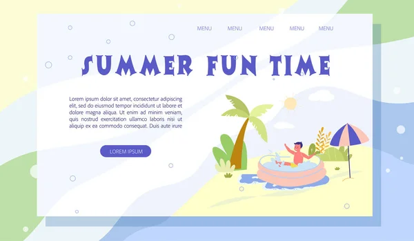 Summer Fun Time Landing Page Aranyos rajzfilm tervezés — Stock Vector