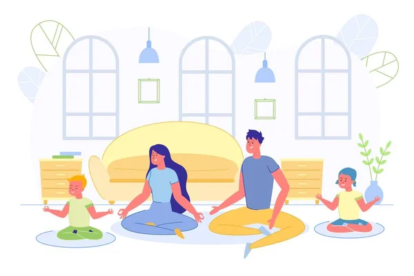 Parents and Children Meditating or Doing Yoga. — 스톡 벡터