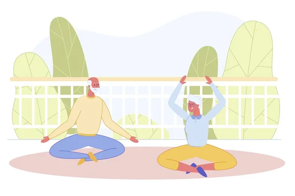 Senior ženatý pár dělá jógu na domácí terase — Stockový vektor