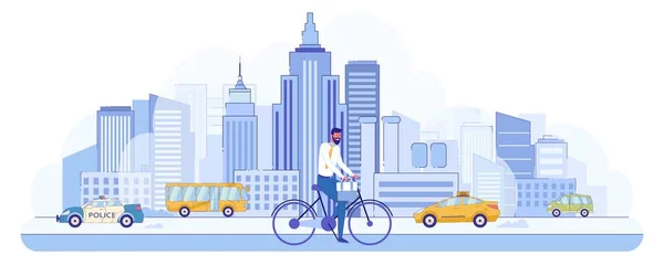 Człowiek porusza się na ekologicznym rowerze, kreskówka. — Wektor stockowy