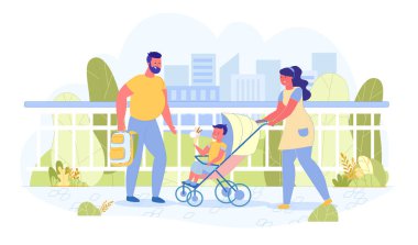 Bebek Arabasıyla Yürüyüş yapan Vektör Bayrağı Çifti.