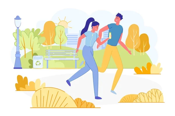 Affiche informative Jeune couple jogging dans le parc . — Image vectorielle