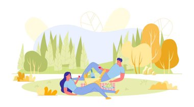 Güz Parkı, Banner 'da Piknik Randevusu Genç Çifti.
