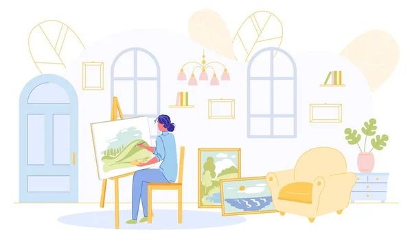 Kreative Frau zeichnet zu Hause Bilder zum Verkauf — Stockvektor