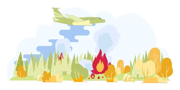 Avião de combate a incêndios deixando cair água na floresta . — Vetor de Stock