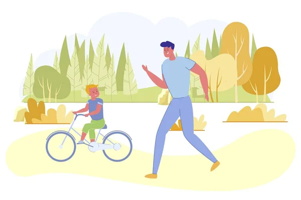 父子俩在公园、家庭一起锻炼. — 图库矢量图片
