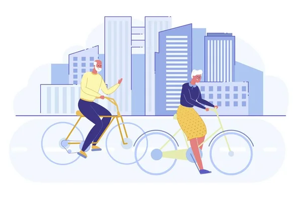 Happy Senior Couple Relaxing Walking with Bike — 스톡 벡터