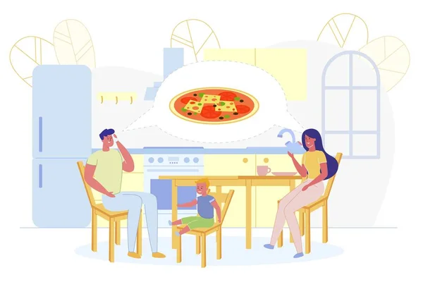 Padre pidiendo pizza para la cena, comida rápida plana . — Archivo Imágenes Vectoriales