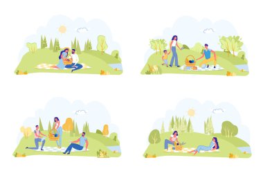 Aile, Arkadaşlar ve Çiftler Doğa Seti 'nde Piknik.