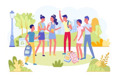 Okul molasında Sırt çantalı öğrenciler