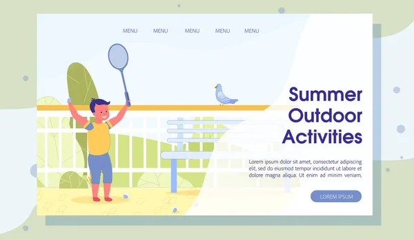 Badminton et temps ludique pour les enfants Landing Page — Image vectorielle