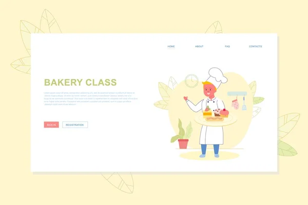 Clase de panadería para niños Diseño de Landing Page plana — Vector de stock