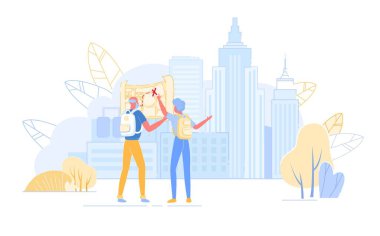 Senior Tourist Characters Watch Map in Abroad Trip
