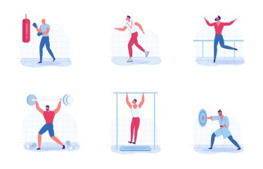 Strong Sportsman or Athlete Man Characters Set.