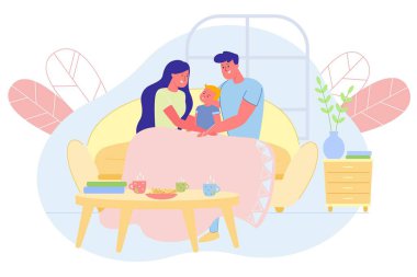 Cozy Atmosphere Evening in Young Family with Tea.