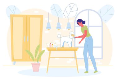 Evcil Hayvan Kesen Kadın Köpek Bakımı Yapıyor