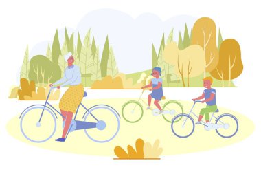 Granny Spend Time with Grandchildren Riding Bikes