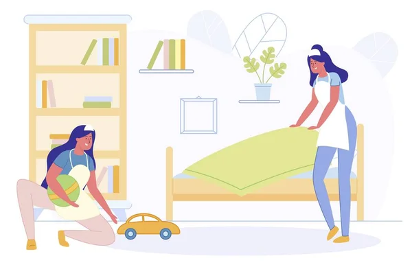 Women from Cleaning Service Tidying Up Kids Room. — 스톡 벡터