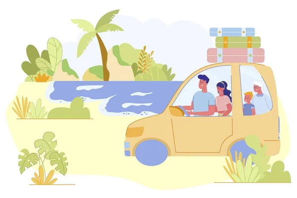 Feliz familia verano vacaciones padres niño abuelita — Vector de stock