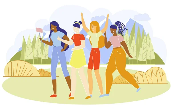 Vector Ilustração Grupo Meninas Amigos Jogging . — Vetor de Stock