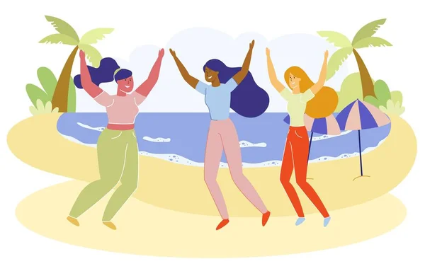 Flat Banner, Girlfriends Rest on Beach, Cartoon. — Stock Illustration Flat Banner, Girlfriends Rest on Beach, Cartoon. Royalty Free Stock Illustrations