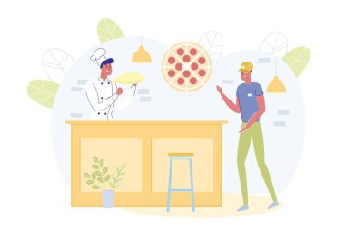 Sipariş için pizzacıya gelen teslimatçı..