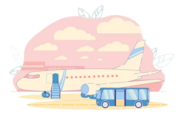 Aéroport Passagers Bus près de l'avion sur l'aérodrome . — Image vectorielle
