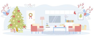 Noel ve Yeni Yıl için dekore edilmiş oturma odası
