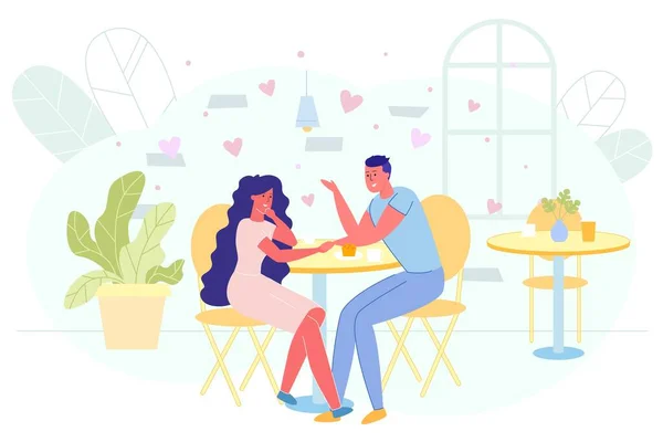 Romantic Date Couple in Love in Cafe, Banner. — Stock Vector