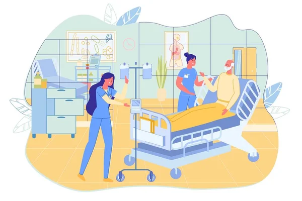 Infirmière, médecin et patiente âgée en salle d'hôpital . — Image vectorielle