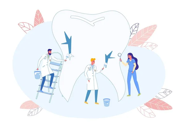 El equipo de médicos corrige las imperfecciones dentales, dibujos animados — Vector de stock