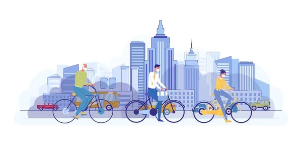 Poluição do ar de Big City e ciclismo para o trabalho, bandeira —  Vetores de Stock
