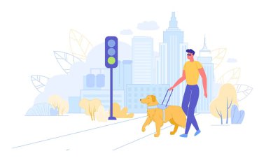 Kılavuz Köpekli Kör veya Görme Engelli Adam.