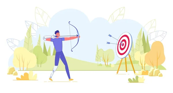 Паралімпійський спортсмен стрільби з лука або аматорський спортсмен у тренуванні . — стоковий вектор