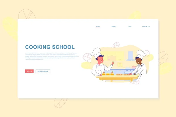 Escuela de cocina para niños plana Landing Page — Vector de stock