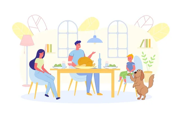 Parents with their Son Sitting at Dining Table. — Stock Vector