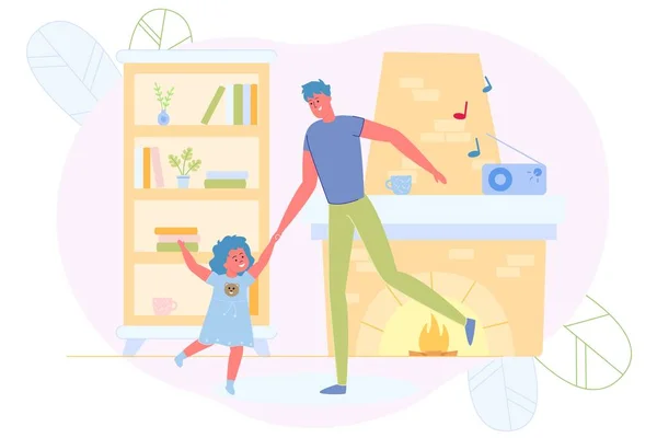 Dad Dancing with his Daughter in Middle Room. — Stock vektor