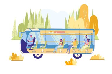 Traveling People in Phone Sit on Bus with Driver