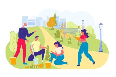 Volunteer Work in City Park in Spare Time, Banner.