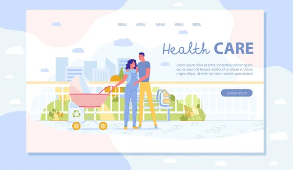 Young Family Health Care Flat Vector Landing Page — Stockvektor