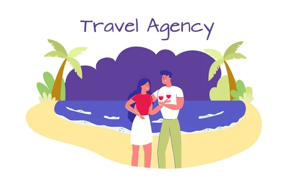Travel Agency Advert with Couple on Sea Backdrop. — Stockvector