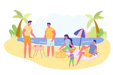 Company Relatives Resting at Resort, Vector Banner