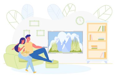 Married Couple on Sofa with Popcorn Watching TV