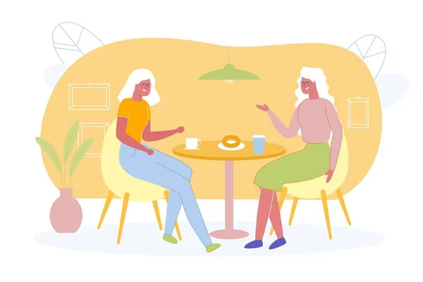 Elderly Women or Grandmothers Meeting in Cafe. — Διανυσματικό Αρχείο