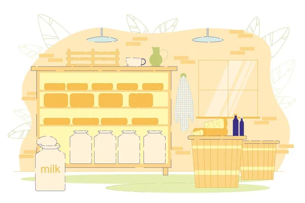 Industria de producción de quesos familiares, Lácteos ecológicos . — Vector de stock
