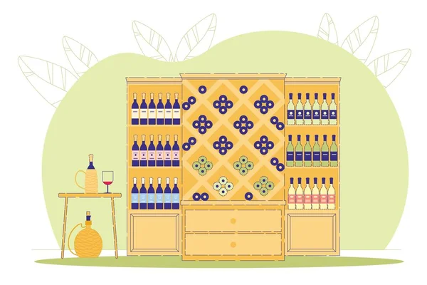 Magasin de vin ou magasin, Boisson alcoolisée dans le placard . — Image vectorielle